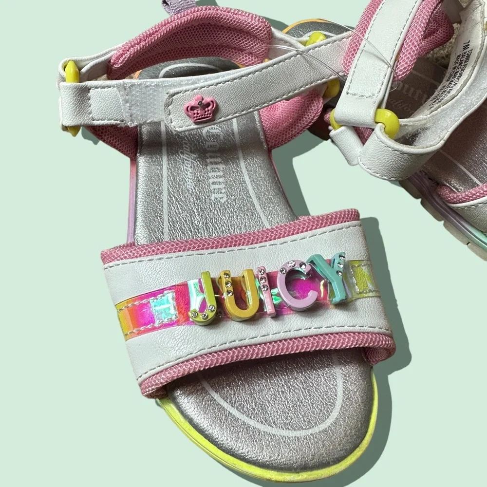 Baby Girl Colorful White Silver Juicy Couture Velcro Strap Sandals Size 7